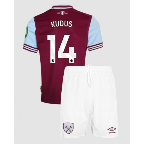 Fotballdrakt Barn West Ham United Mohammed Kudus #14 Hjemmedraktsett 2024-25 Kortermet (+ Korte bukser)